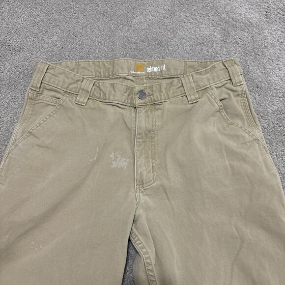 Carhartt Relaxed Fit Pants Khaki Canvas Workwear 34x32 Distressed - Picture 4 of 9